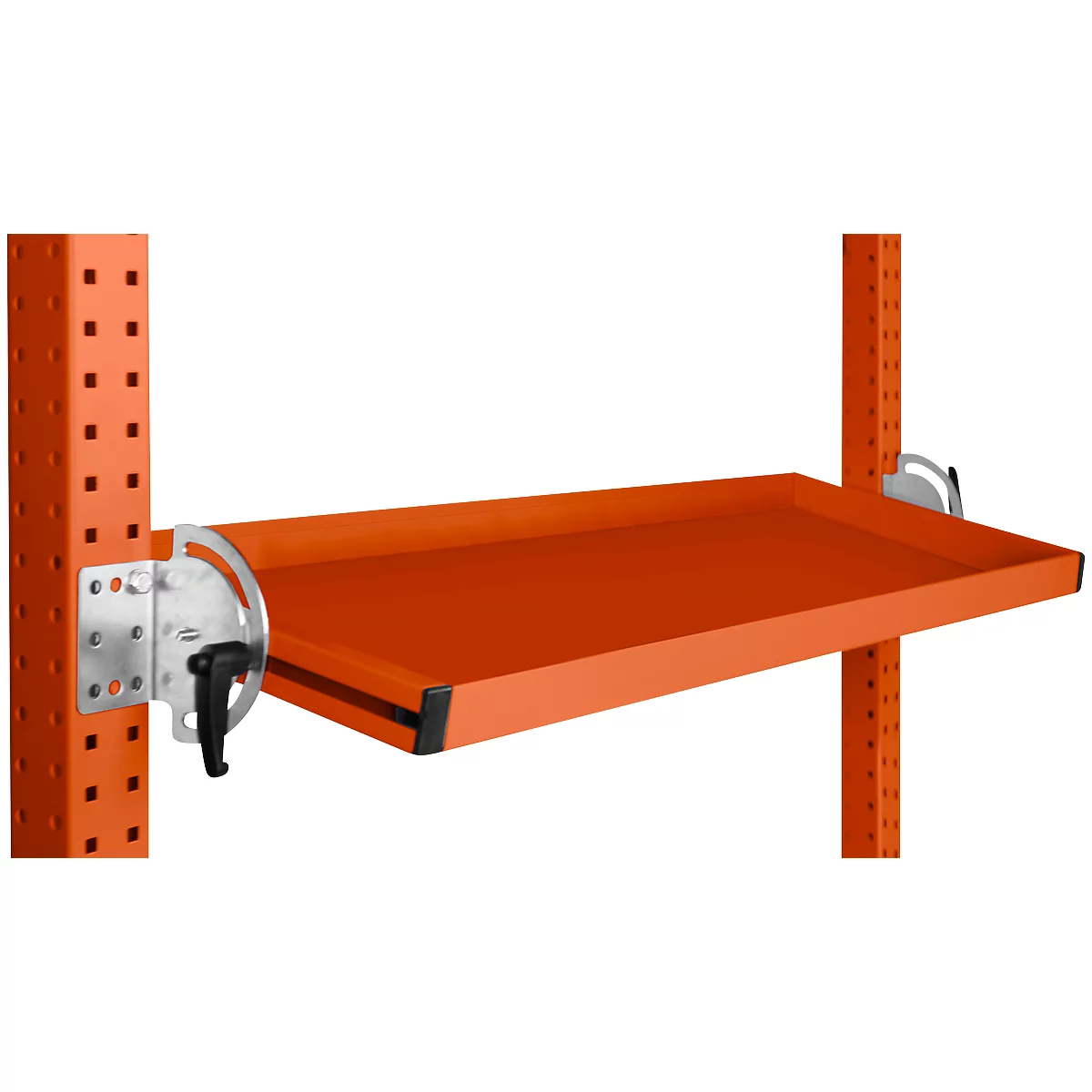 Console de rangement inclinable Manuflex, pour séries Universal ou Profi, profondeur utile 345 mm, pour largeur de table de 1250 mm, rouge orangé