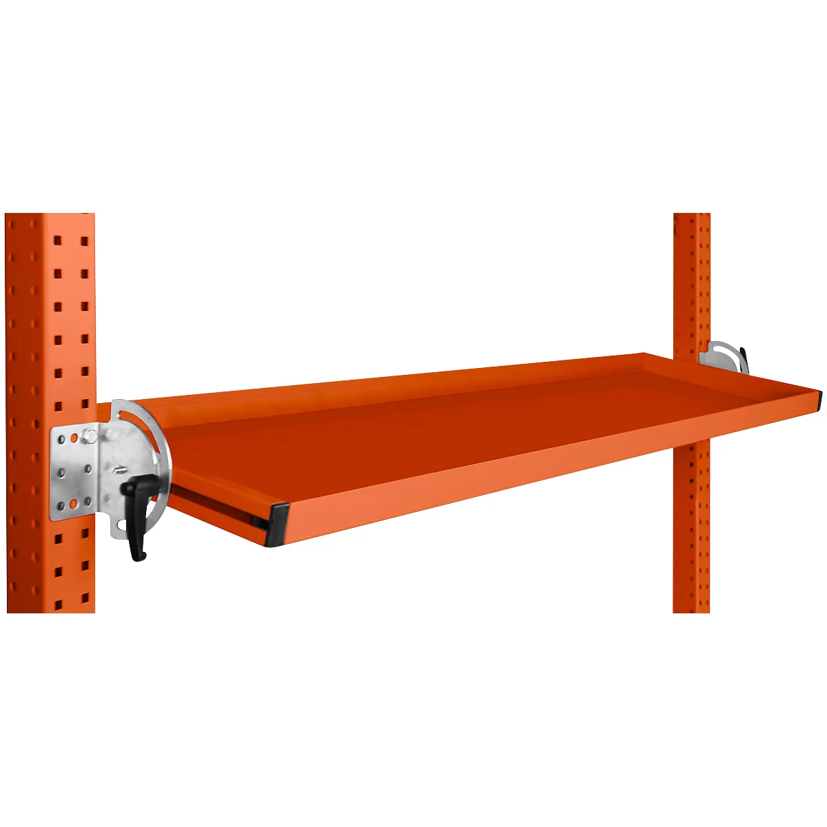 Console de rangement inclinable Manuflex, pour séries Universal ou Profi, profondeur utile 345 mm, pour largeur de table de 1500 mm, rouge orangé