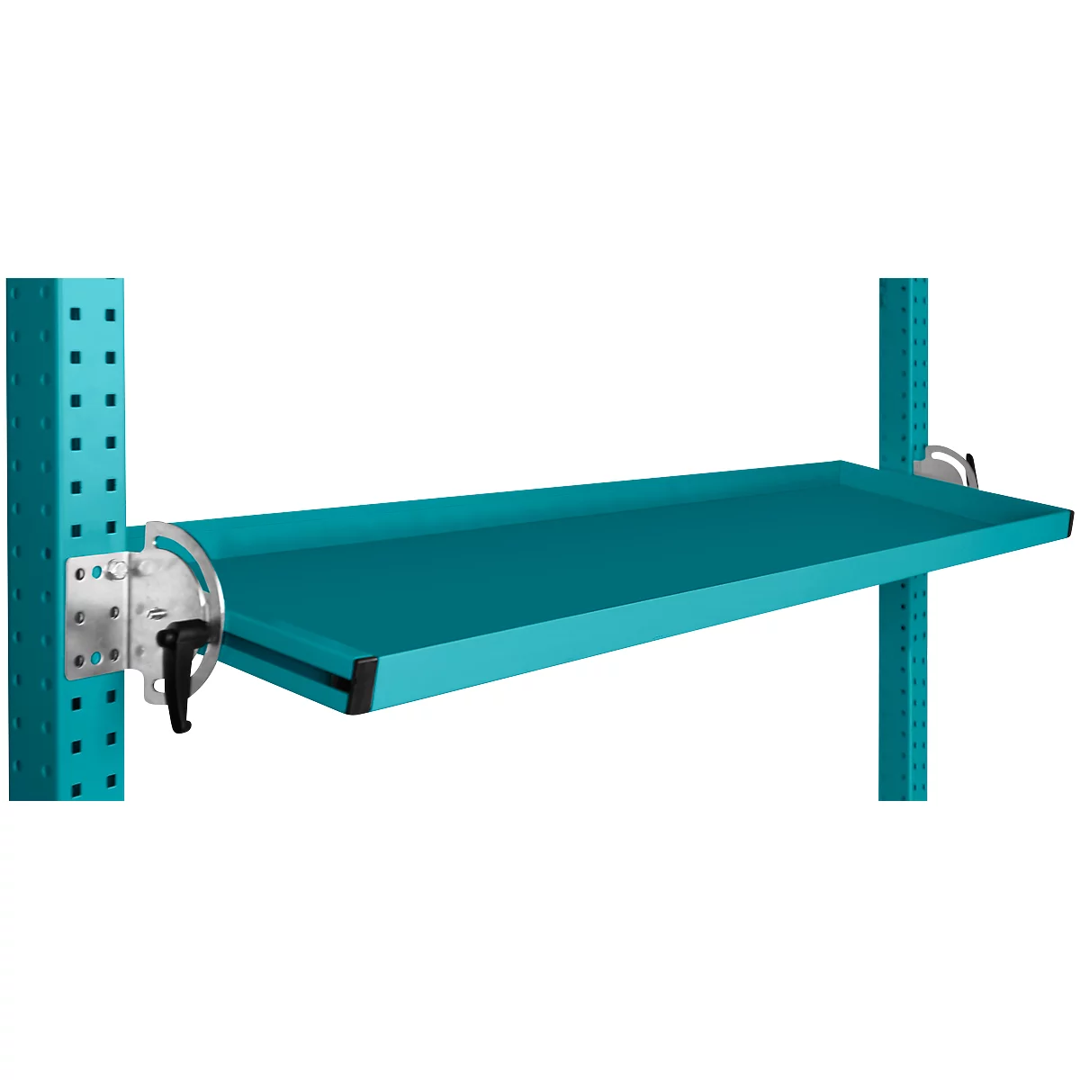 Console de rangement inclinable Manuflex, pour séries Universal ou Profi, profondeur utile 345 mm, pour largeur de table de 1500 mm, turquoise