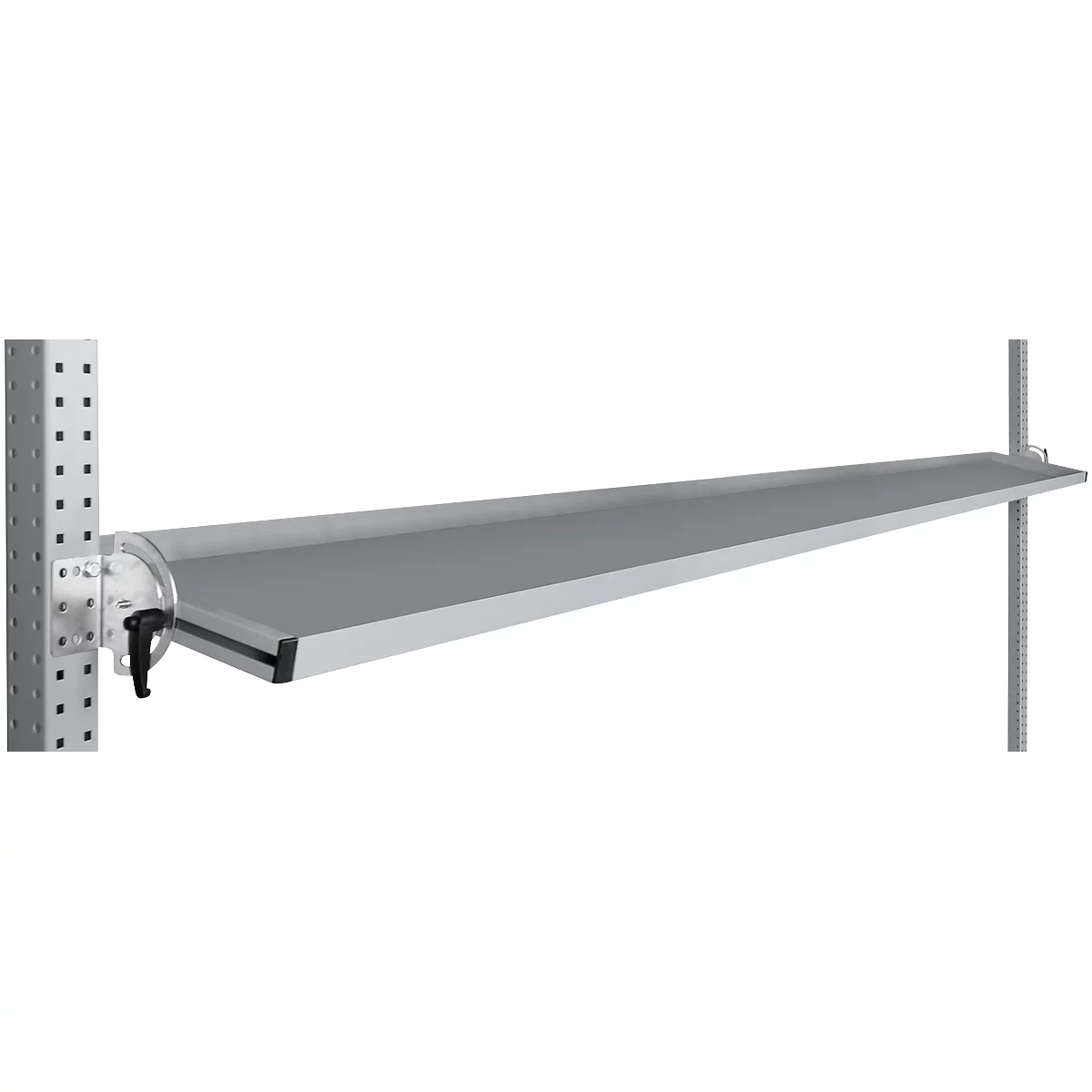 Console de rangement inclinable Manuflex, pour séries Universal ou Profi, profondeur utile 345 mm, pour largeur de table de 2000 mm, alu argent
