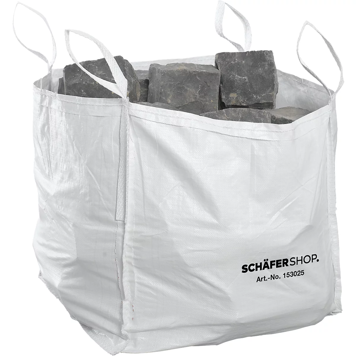 Containerzak Big Bag, open top, tot 1,5 t, 4 hijslussen, 1 stuk, B 900 x D 900 x H 900 mm, wit
