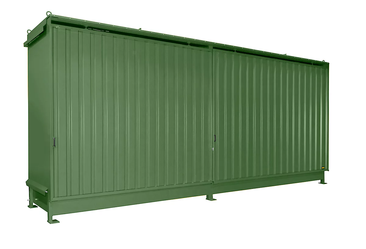 Contenedor BAUER CEN 65-2 IBC, acero, puerta corredera, ancho 6915 x fondo 1550 x alto 3445 mm, verde