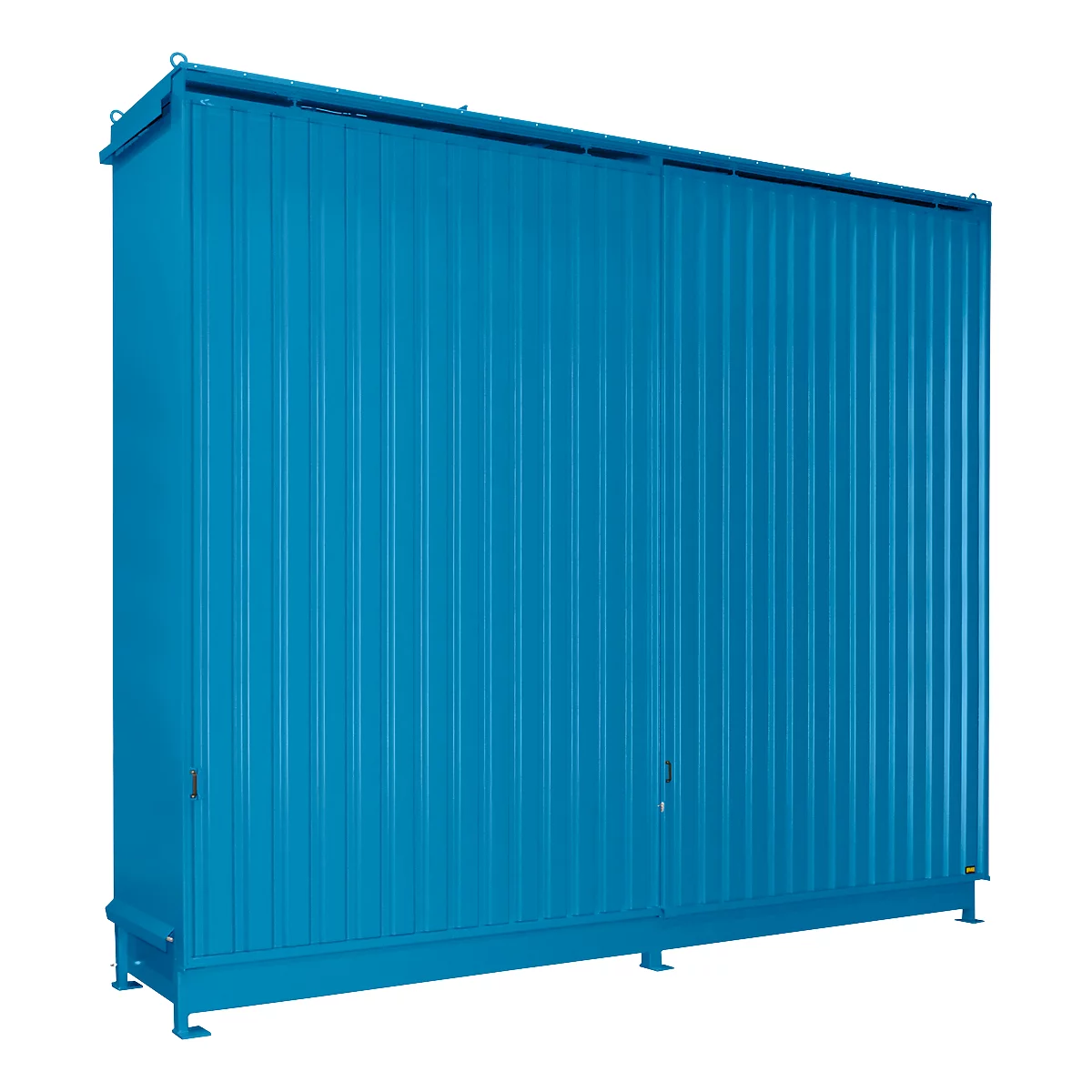 Contenedor Bauer tipo CEN 59-3 IBC, 3 niveles de estantes, puerta corredera, 2000 l, ancho 6540 x fondo 1600 x alto 5015 mm, azul claro RAL 5012