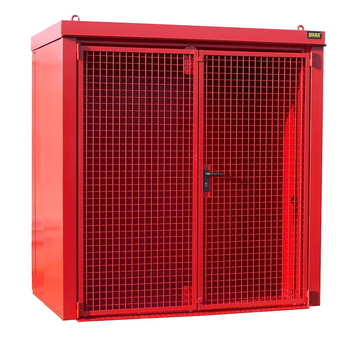 Contenedor de bombonas de gas BAUER GFC-B M1, An 1175 x P 2120 x Al 2265, para 28 bombonas de gas, resistente al fuego, con cerradura, rojo