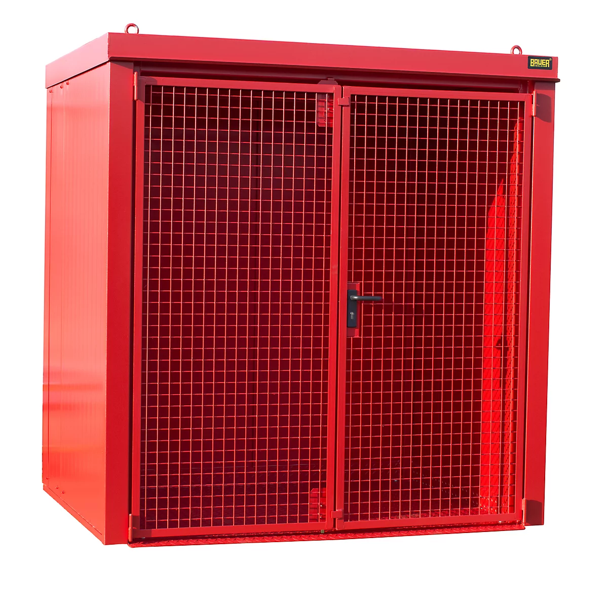 Contenedor de bombonas de gas BAUER GFC-B M2, An 1570 x P 2125 x Al 2265, para 35 bombonas de gas, resistente al fuego, con cerradura, rojo