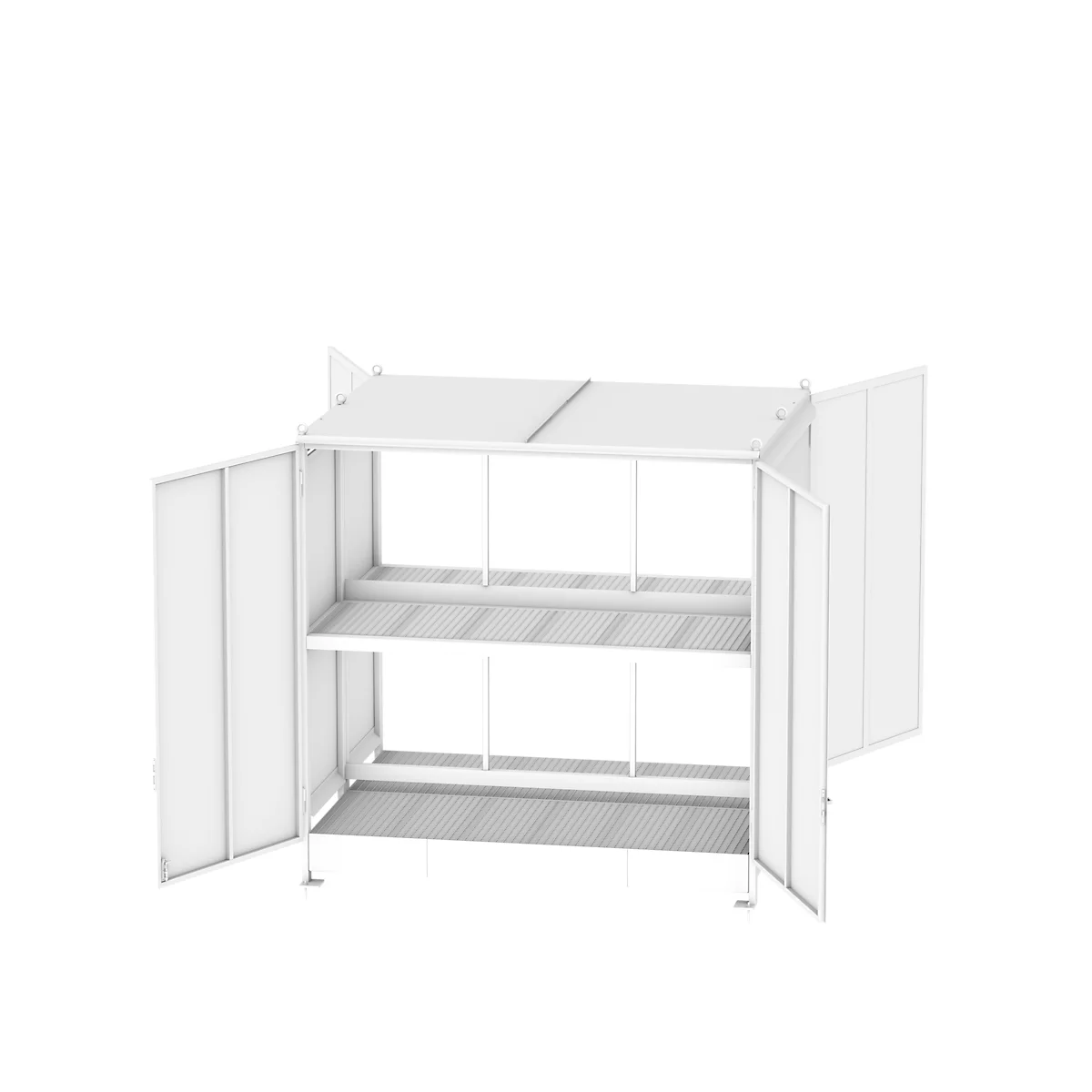 Contenedor de estantes BAUER CEN 29-2b, acero, puerta de doble hoja, ancho 3280 x fondo 2900 x alto 2980 mm, blanco