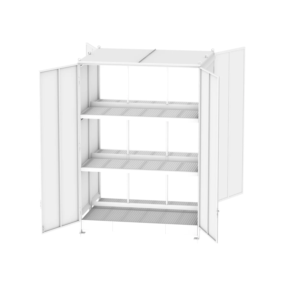 Contenedor de estantes BAUER CEN 29-3b, acero, puerta de dos hojas, ancho 3275 x fondo 2900 x alto 4415 mm, blanco