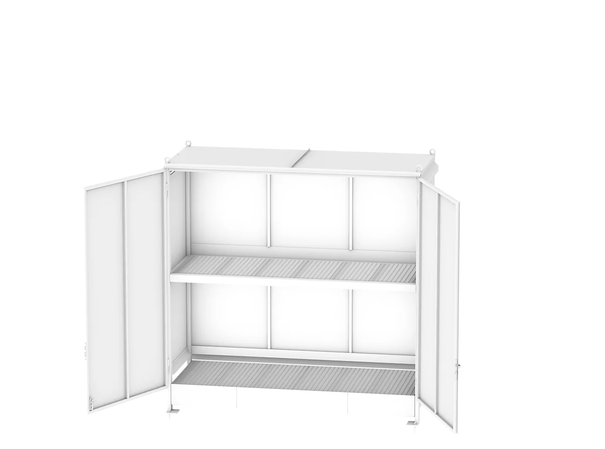 Contenedor de estantes BAUER CEN 33-2 IBC, acero, puerta de doble hoja, ancho 3510 x fondo 1480 x alto 3445 mm, blanco