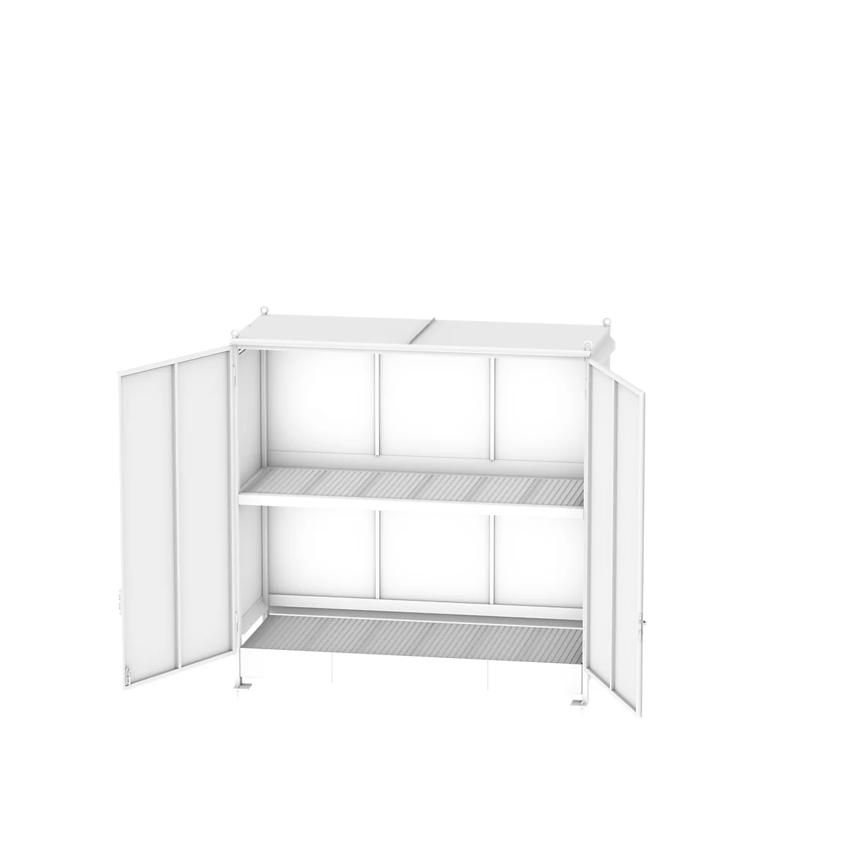 Contenedor de estantes BAUER CEN 33-2 IBC, acero, puerta de doble hoja, ancho 3510 x fondo 1480 x alto 3445 mm, blanco