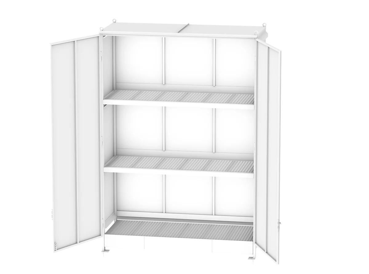 Contenedor de estantes BAUER CEN 33-3 IBC, acero, puerta de dos hojas, ancho 3895 x fondo 1585 x alto 4995 mm, blanco