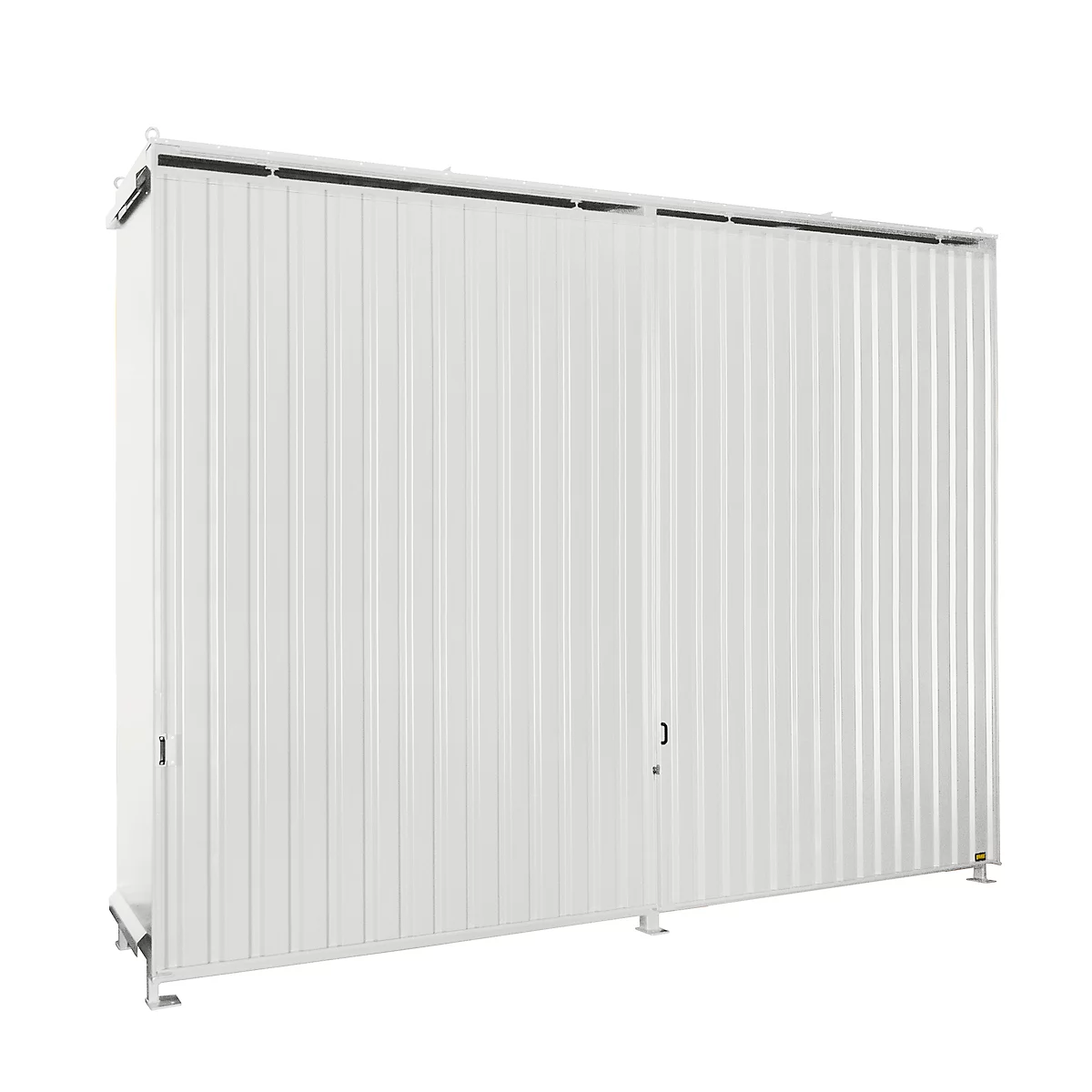Contenedor de estantes BAUER CEN 59-3, acero, puerta corredera, ancho 6540 x fondo 1600 x alto 4415 mm, blanco
