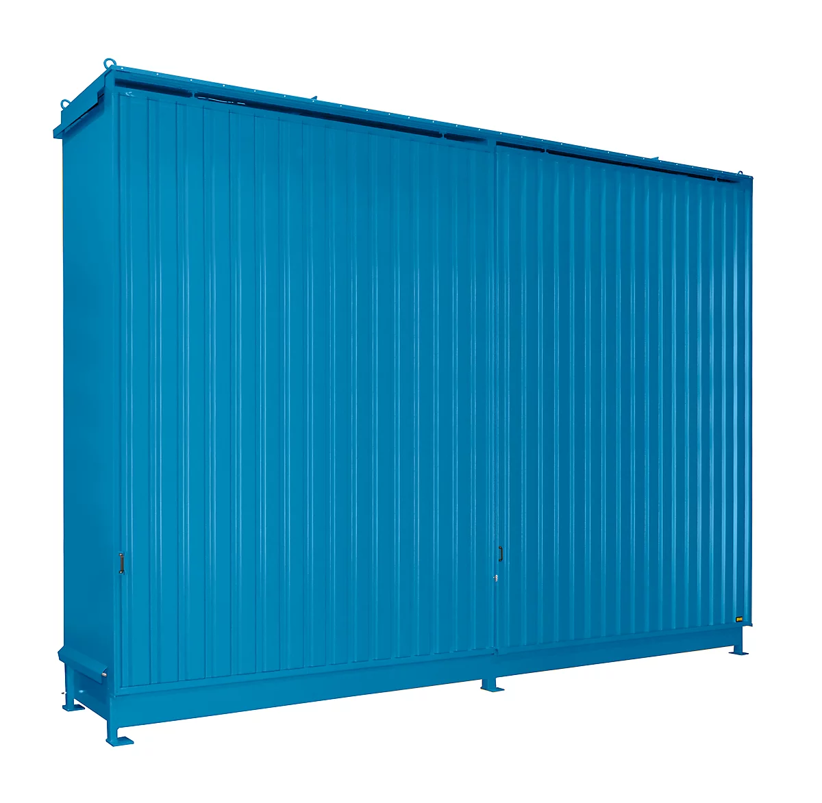 Contenedor de estantes BAUER CEN 65-3 IBC, acero, puerta corredera, ancho 7200 x fondo 1600 x alto 4965 mm, azul