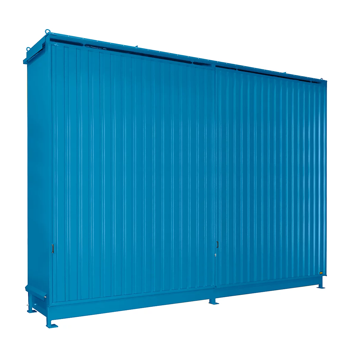 Contenedor de estantes BAUER CEN 65-3 IBC, acero, puerta corredera, ancho 7200 x fondo 1600 x alto 4965 mm, azul