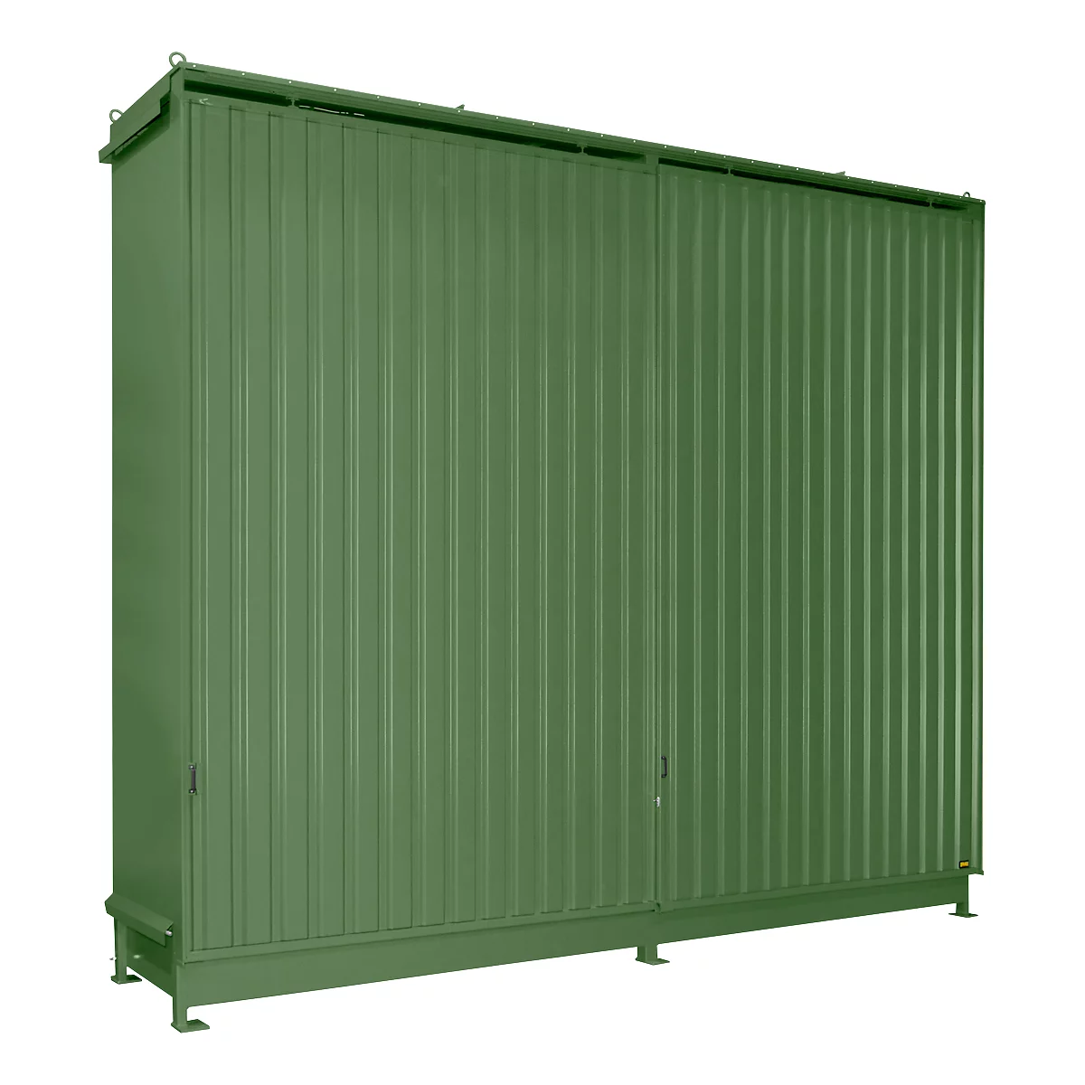 Contenedor de estantes Bauer tipo CEN 59-3 IBC, 3 niveles de estantes, puerta corredera, 2000 l, ancho 6540 x fondo 1600 x alto 5015 mm, verde reseda 6011