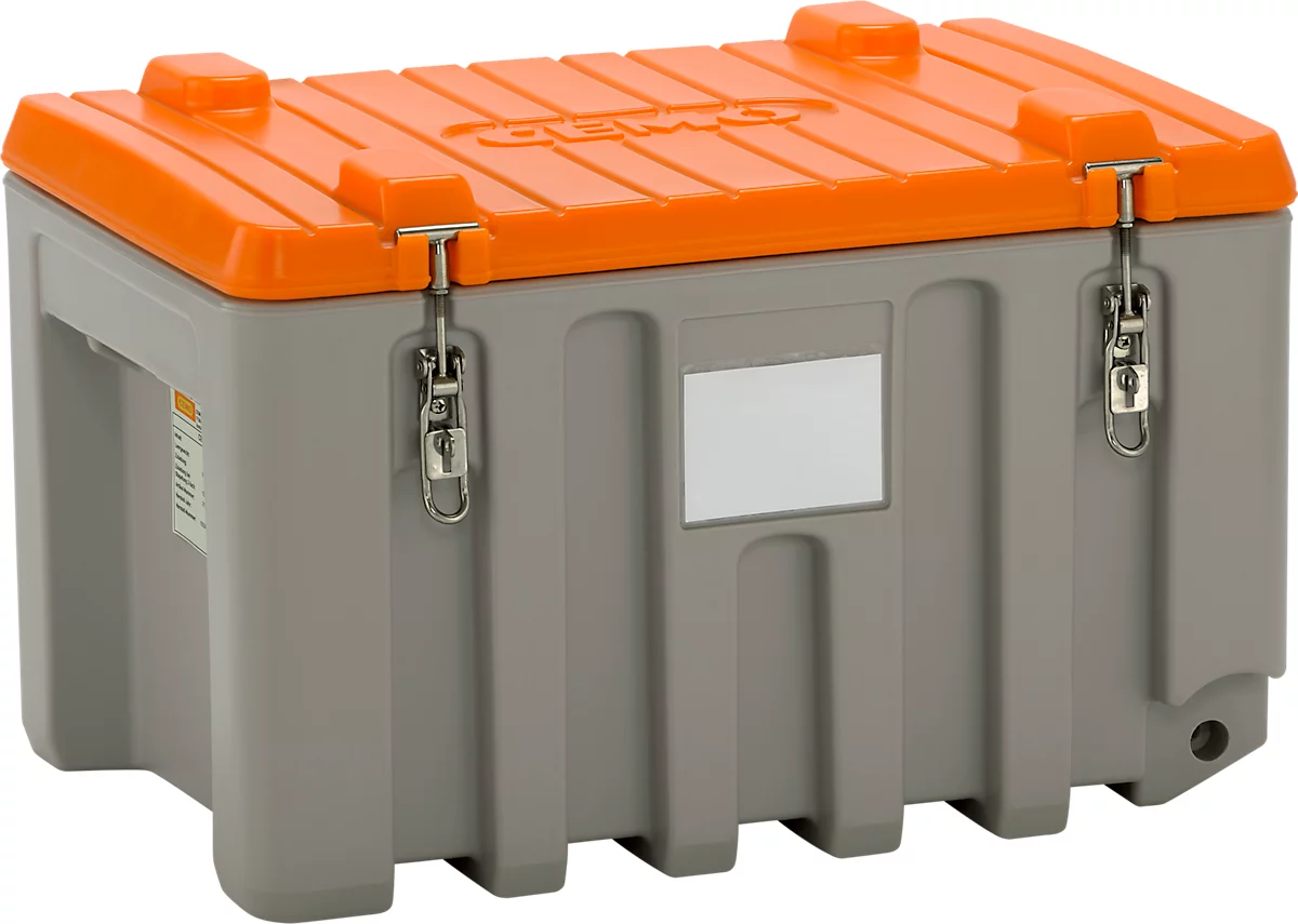 Contenedor de transporte y plataforma CEMO CEMbox 150, polietileno, 150 l, L 800 x A 600 x H 530 mm, apilable, gris/naranja
