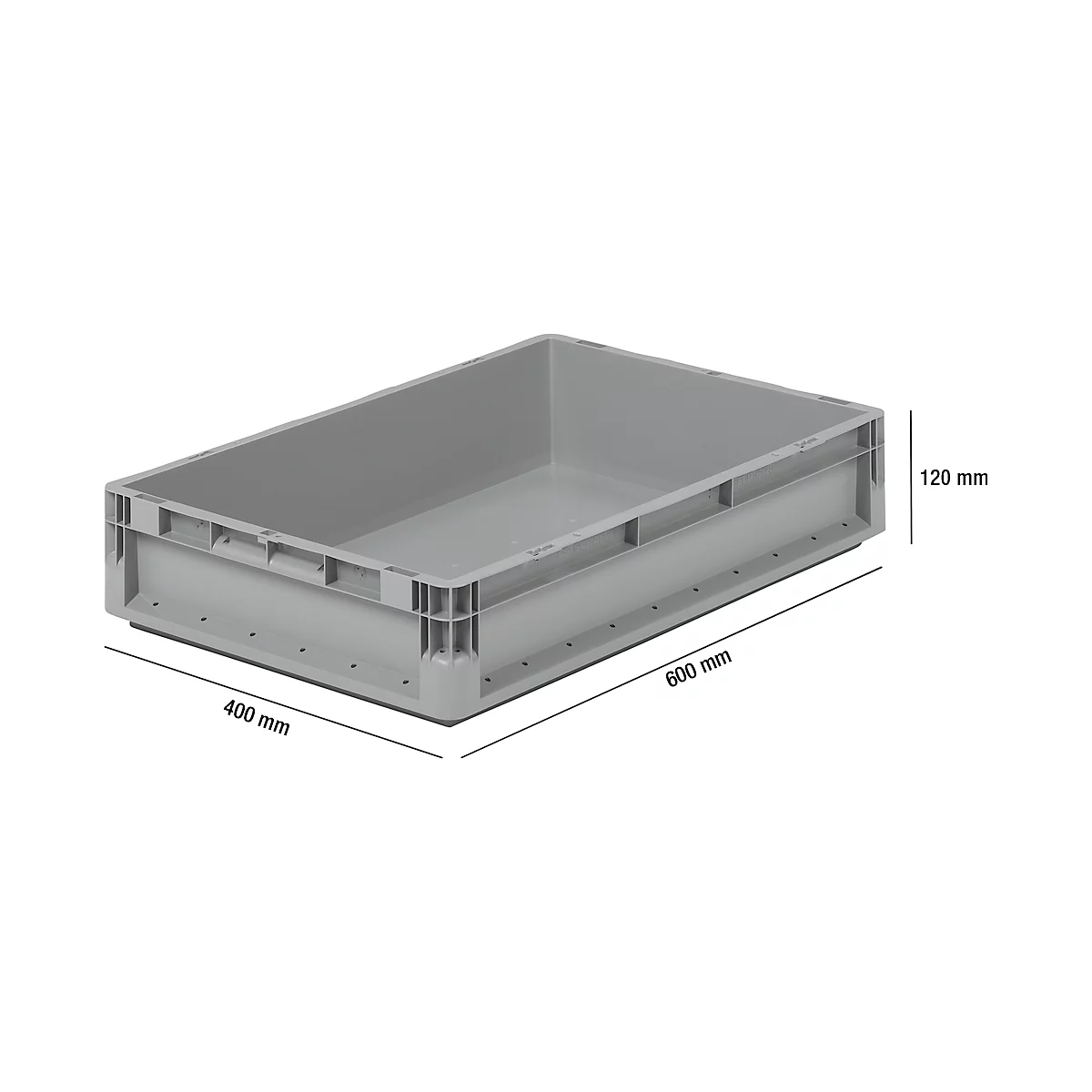 Contenedor ligero Euro Box ELB 6120, de PP, capacidad 23,3 L, sin tapa, gris