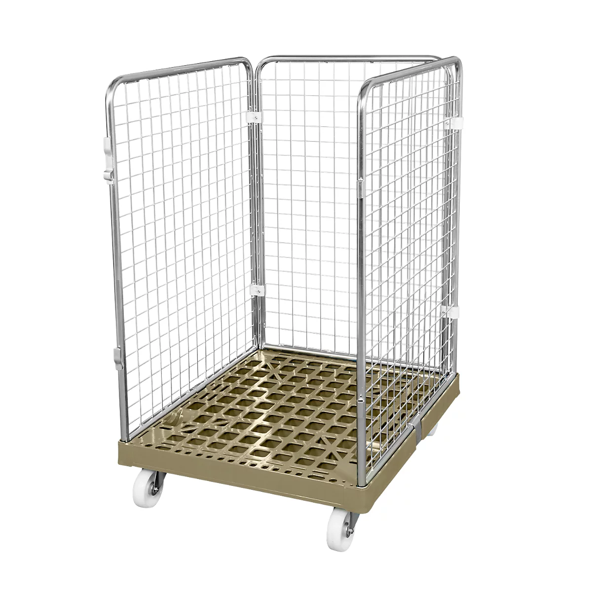 Conteneur à grille 3 côtés, 1020 sur conteneur sur roulettes en plastique, gris RAL7032