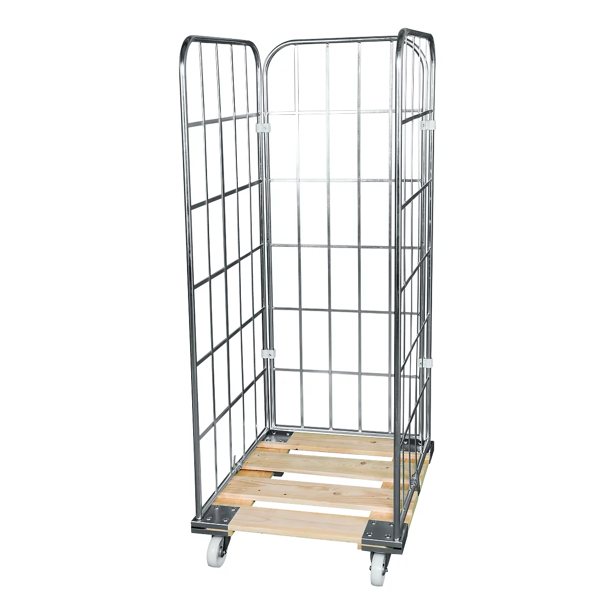 Conteneur à grille 3 côtés, 1600 sur châssis mobile en bois