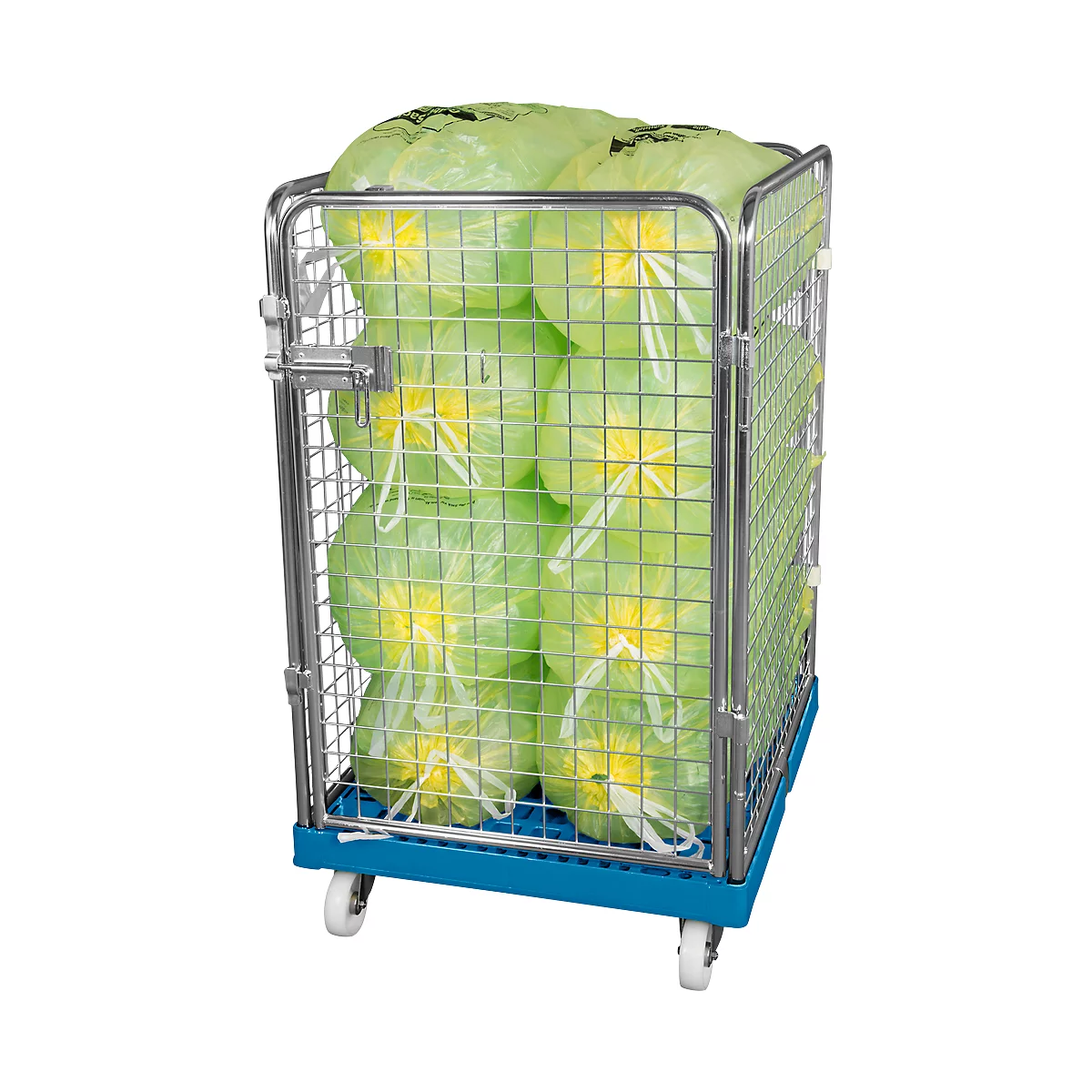 Conteneur à grille 4 côtés, 1020 sur conteneur sur roulettes en plastique, gris clair RAL5012