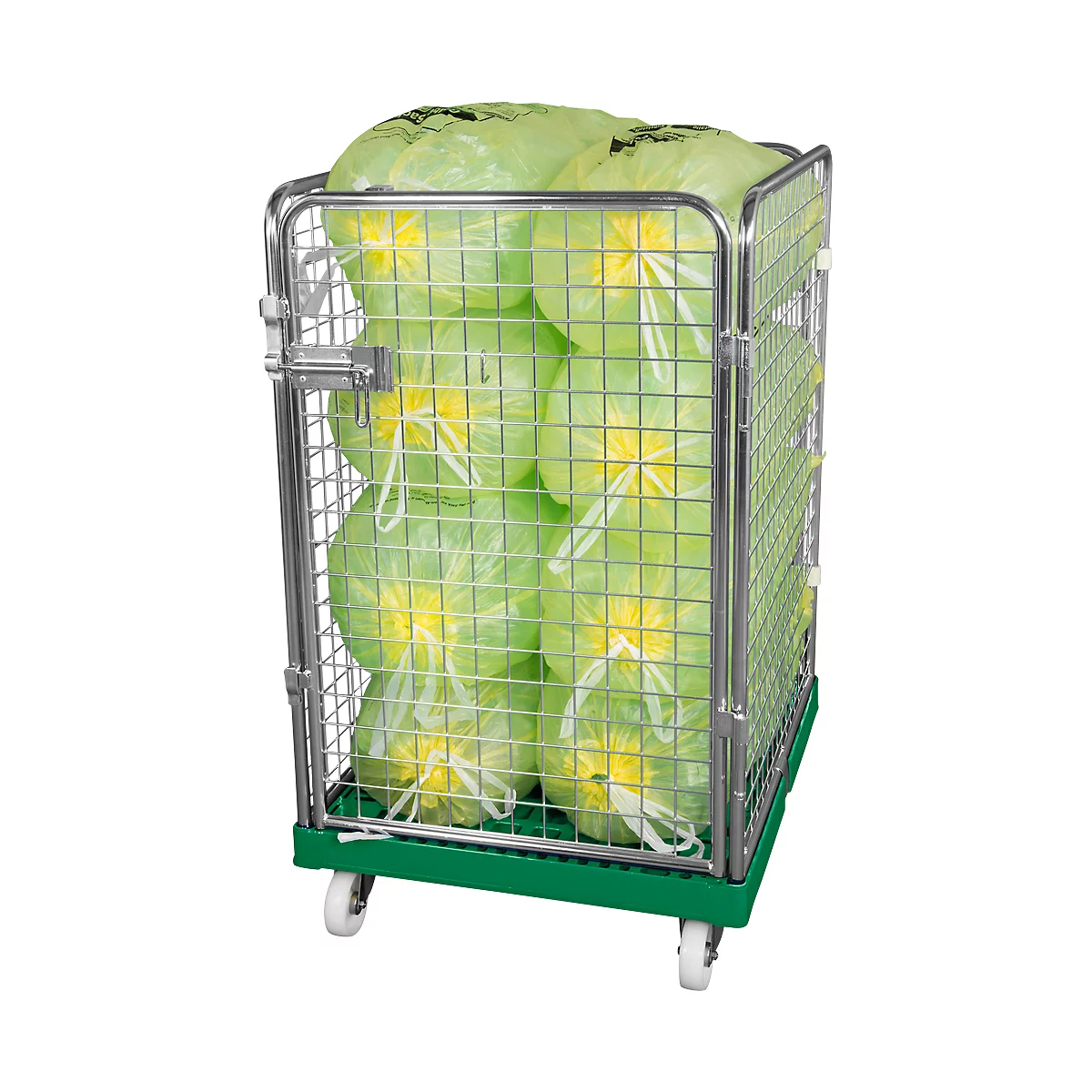 Conteneur à grille 4 côtés, 1020 sur conteneur sur roulettes en plastique, vert RAL6024