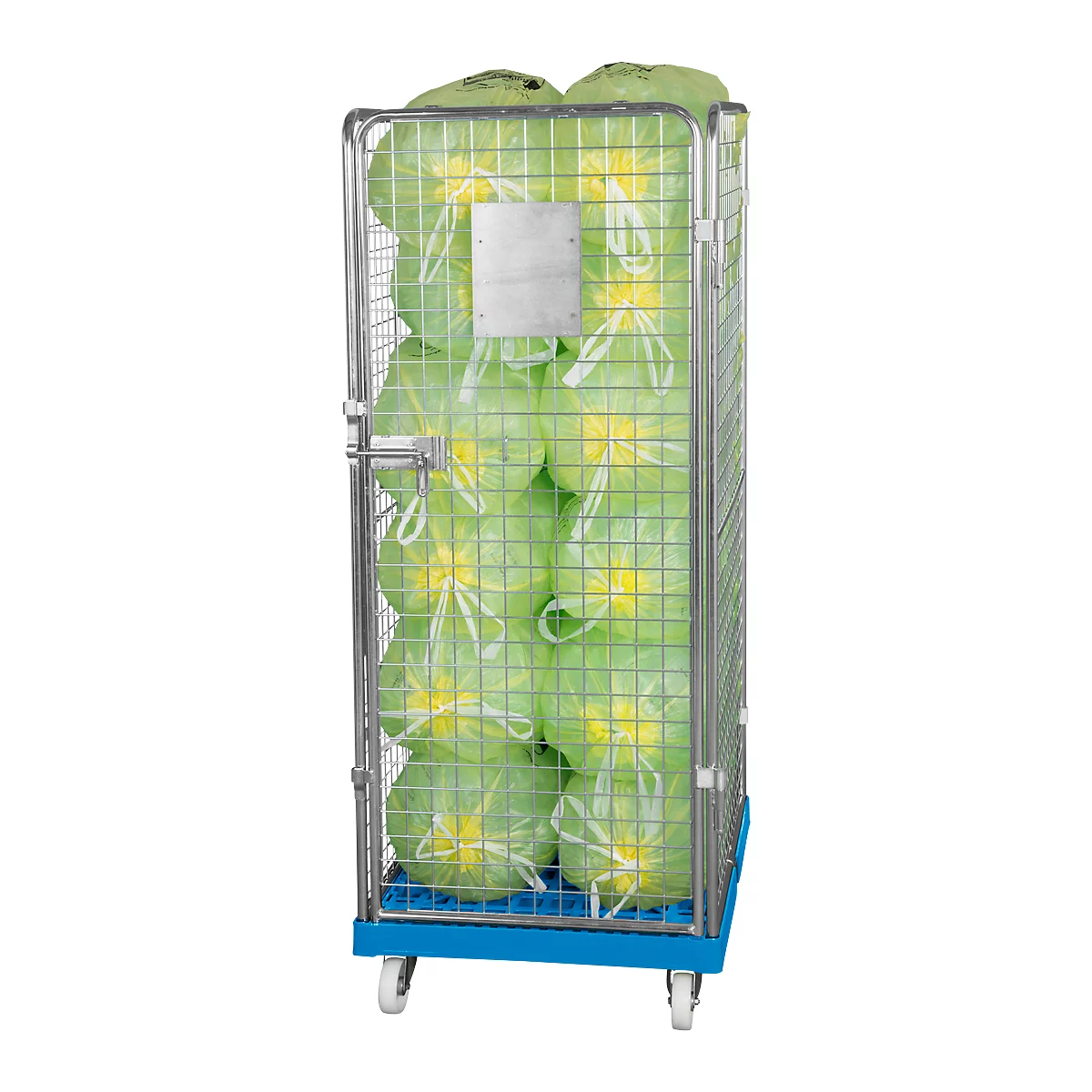 Conteneur à grille 4 côtés, 1600 sur conteneur sur roulettes en plastique, bleu clair RAL5012