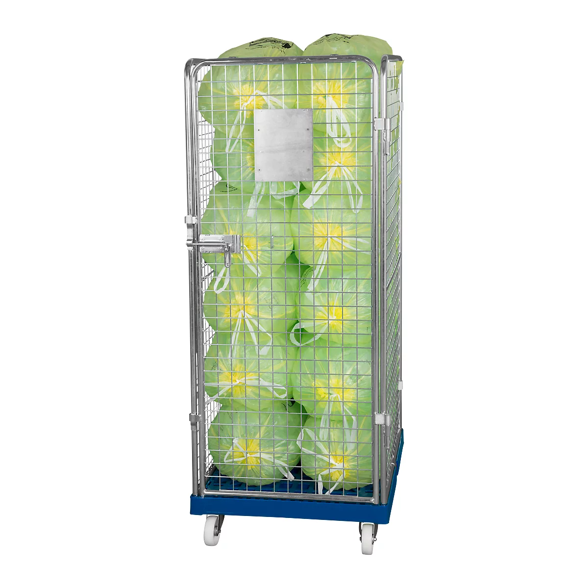 Conteneur à grille 4 côtés, 1600 sur conteneur sur roulettes en plastique, bleu gentiane RAL5010