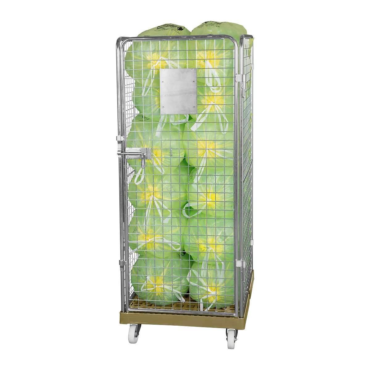 Conteneur à grille 4 côtés, 1600 sur conteneur sur roulettes en plastique, gris RAL7032