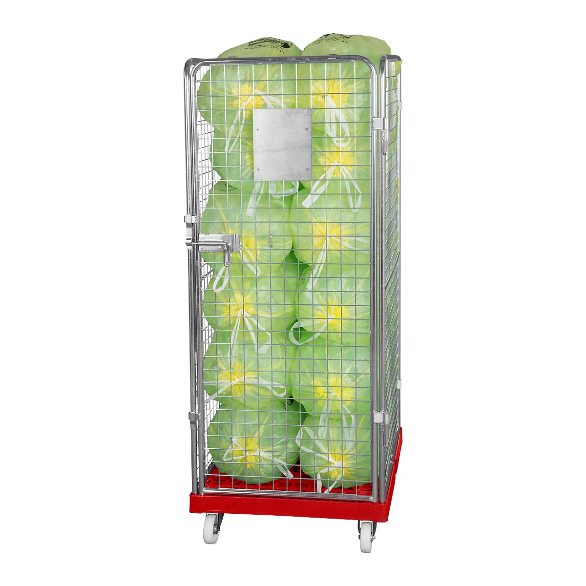 Conteneur à grille 4 côtés, 1600 sur conteneur sur roulettes en plastique, rouge feu RAL 3000