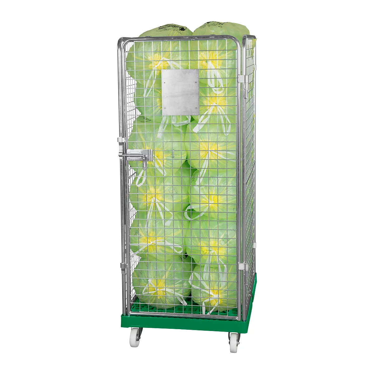 Conteneur à grille 4 côtés, 1600 sur conteneur sur roulettes en plastique, vert RAL6024