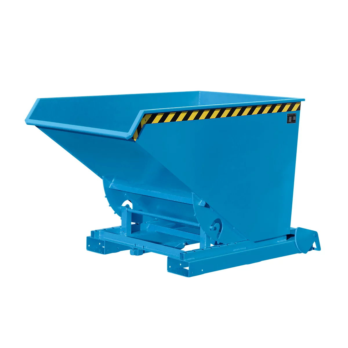 Conteneur basculant automatique Bauer type 4A 1200, 3 points de déclenchement, système de roulement, capacité 1,2 m³, jusqu'à 1500 kg, bleu clair RAL 5012
