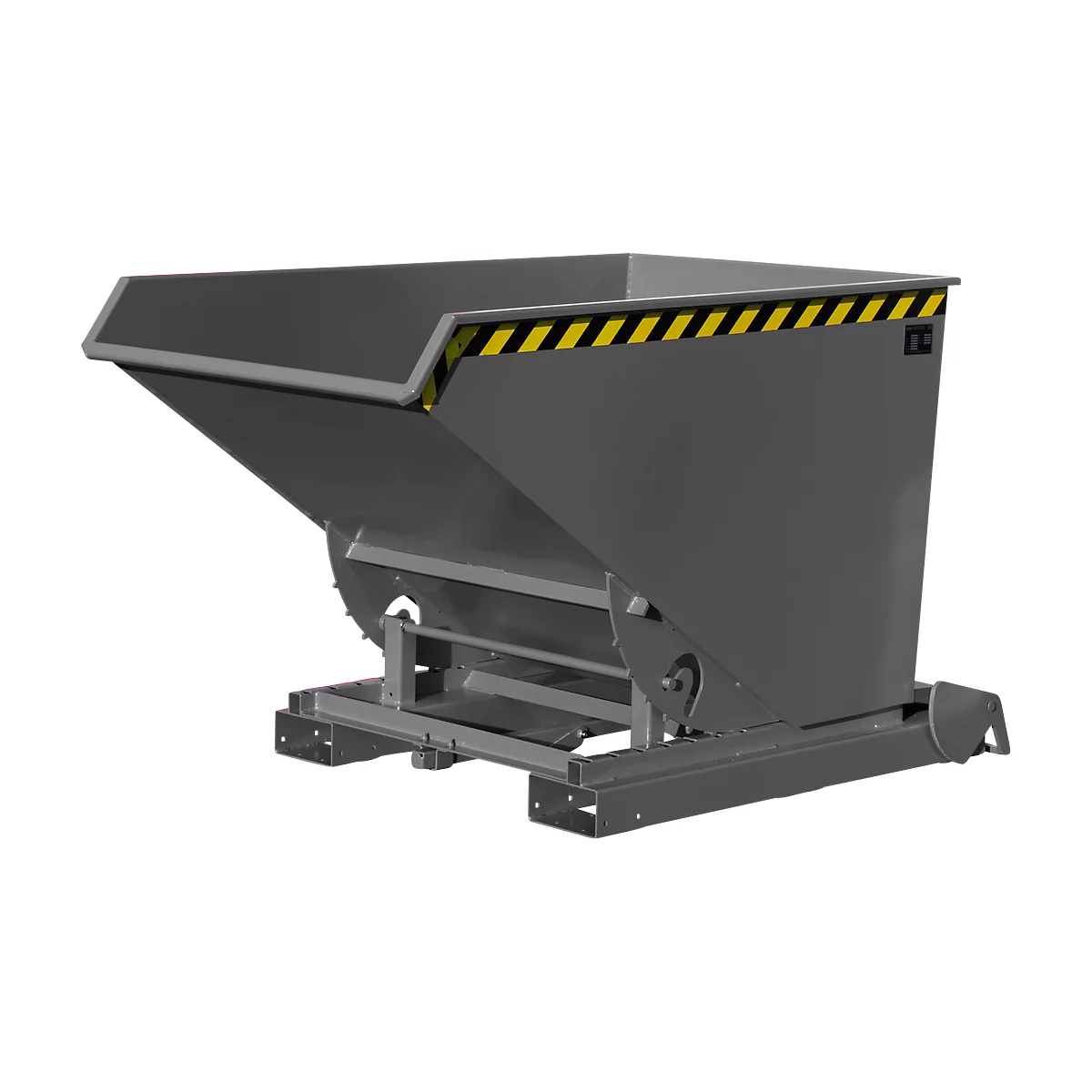 Conteneur basculant automatique Bauer type 4A 1200, 3 points de déclenchement, système de roulement, capacité 1,2 m³, jusqu'à 1500 kg, gris souris RAL 7005