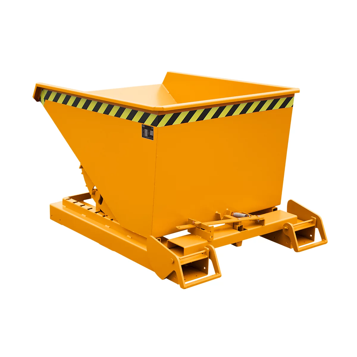 Conteneur basculant automatique Bauer type 4A 600, 3 points de déclenchement, système de roulement, capacité 0,6 m³, jusqu'à 1000 kg, jaune-orange RAL 2000