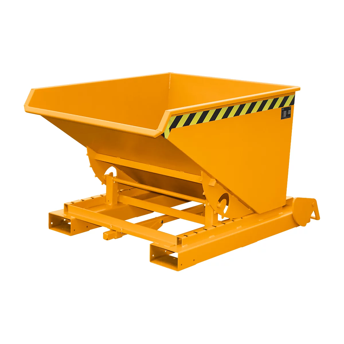 Conteneur basculant automatique Bauer type 4A 600, 3 points de déclenchement, système de roulement, capacité 0,6 m³, jusqu'à 1000 kg, jaune-orange RAL 2000