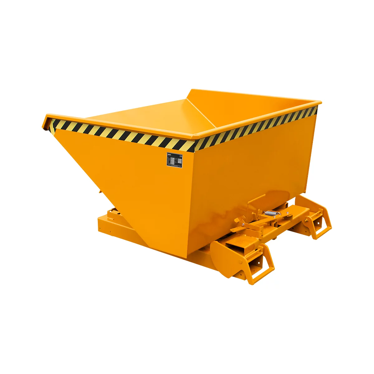 Conteneur basculant automatique Bauer type 4A 900, 3 points de déclenchement, système de roulement, capacité 0,9 m³, jusqu'à 1000 kg, jaune-orange RAL 2000