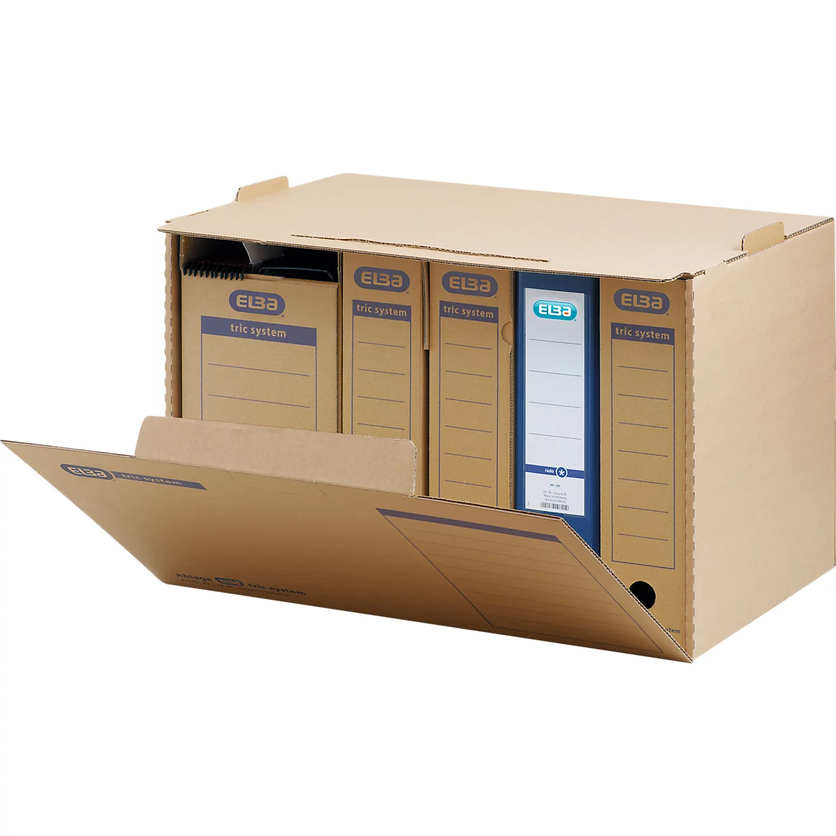 Conteneur d'archives Elba Tric, jusqu'à A4, volet frontal, empilable, L 510 x P 330 x H 360 mm, carton ondulé, brun naturel, 5 pièces