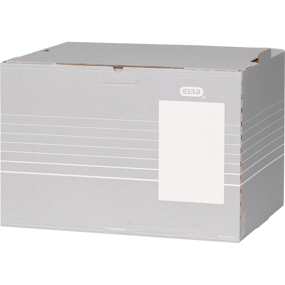Conteneur d'archives Tric Elba, jusqu'à A4, volet frontal, L 473 x P 325 x H 360 mm, carton ondulé, gris, 10 pièces
