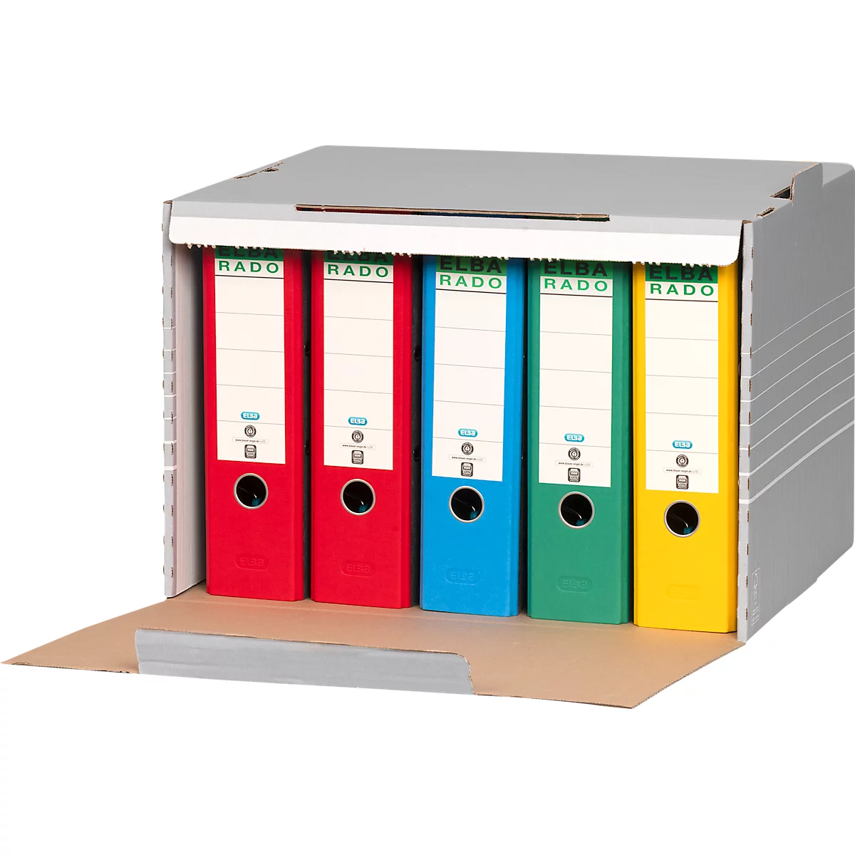 Conteneur d'archives Tric Elba, jusqu'à A4, volet frontal, L 473 x P 325 x H 360 mm, carton ondulé, gris, 10 pièces