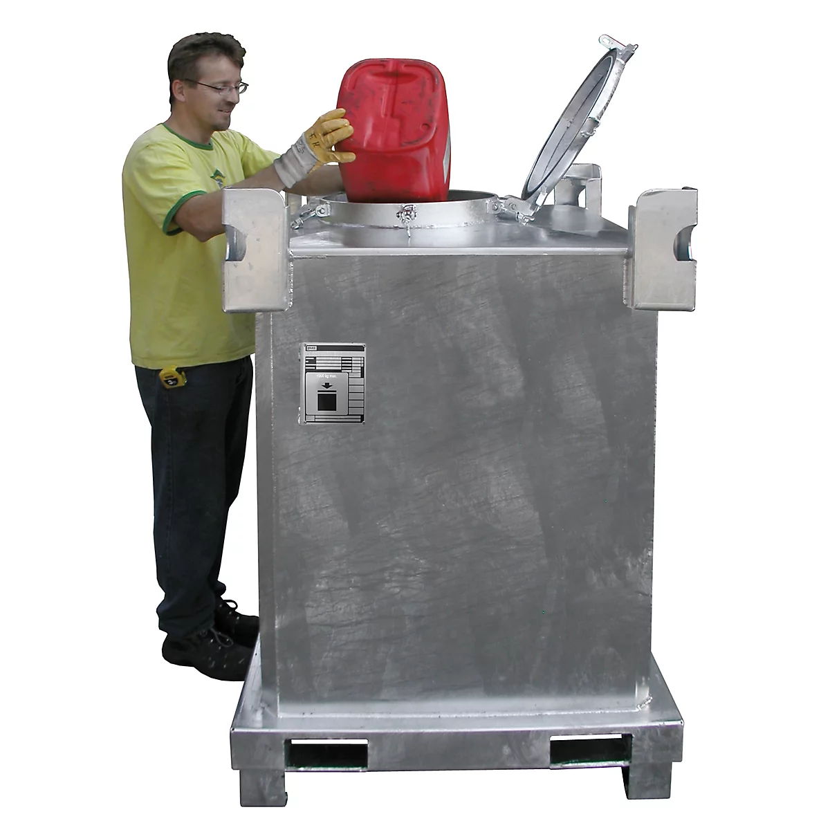 Conteneur de déchets dangereux BAUER SAF 1000, en tôle d'acier, galvanisé à chaud, verrouillable, L 1200 x P 1000 x H 1400 mm