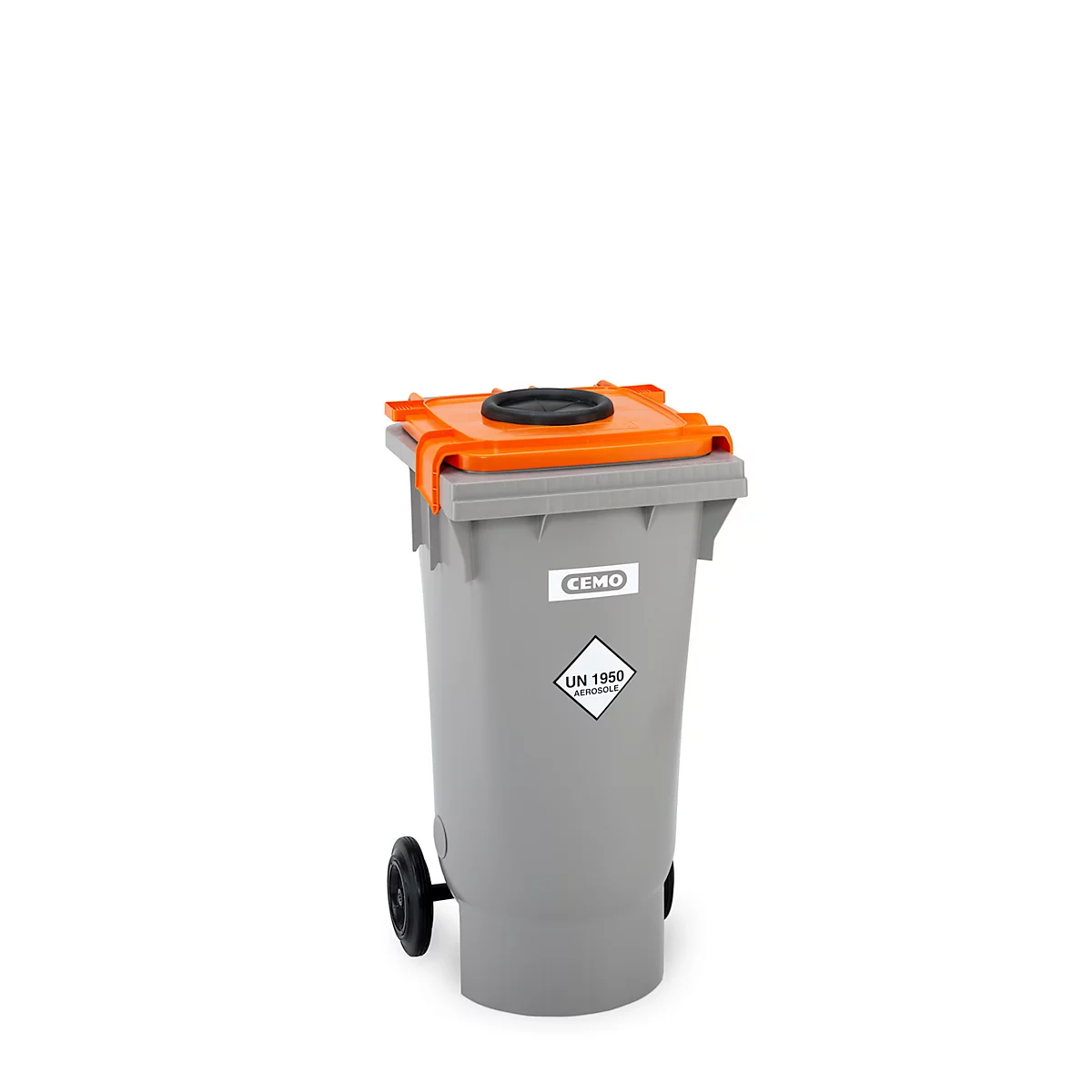 Conteneur de sécurité CEMO pour aérosols, 120 l, homologation UN, 2 ouvertures d'aération, mobile, avec couvercle, plastique