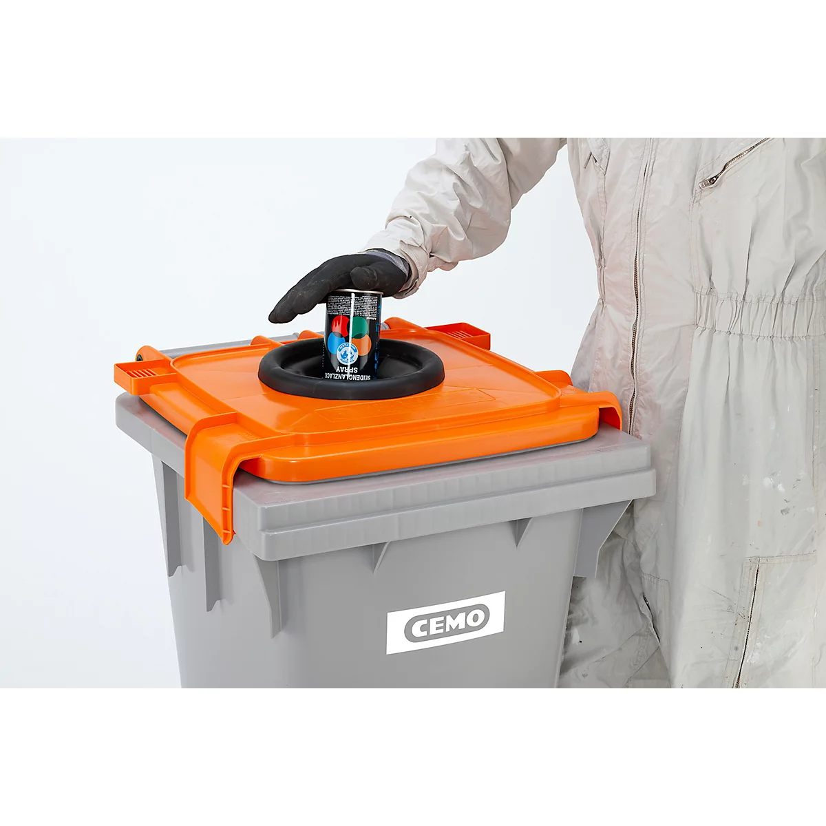 Conteneur de sécurité CEMO pour aérosols, 120 l, homologation UN, 2 ouvertures d'aération, mobile, avec couvercle, plastique