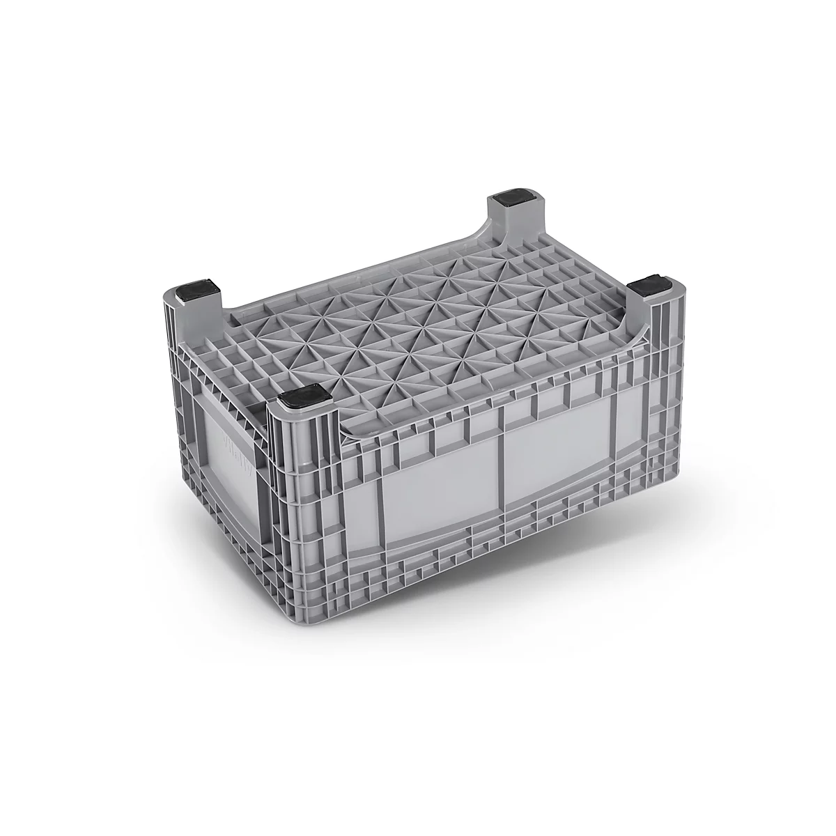 Conteneur de transport et de gerbage Noah, sans couvercle, fond et parois fermés, capacité 354 l, charge jusqu'à 300 kg, 4 pieds, L 1200 x P 800 x H 580 mm, polyéthylène alimentaire, gris