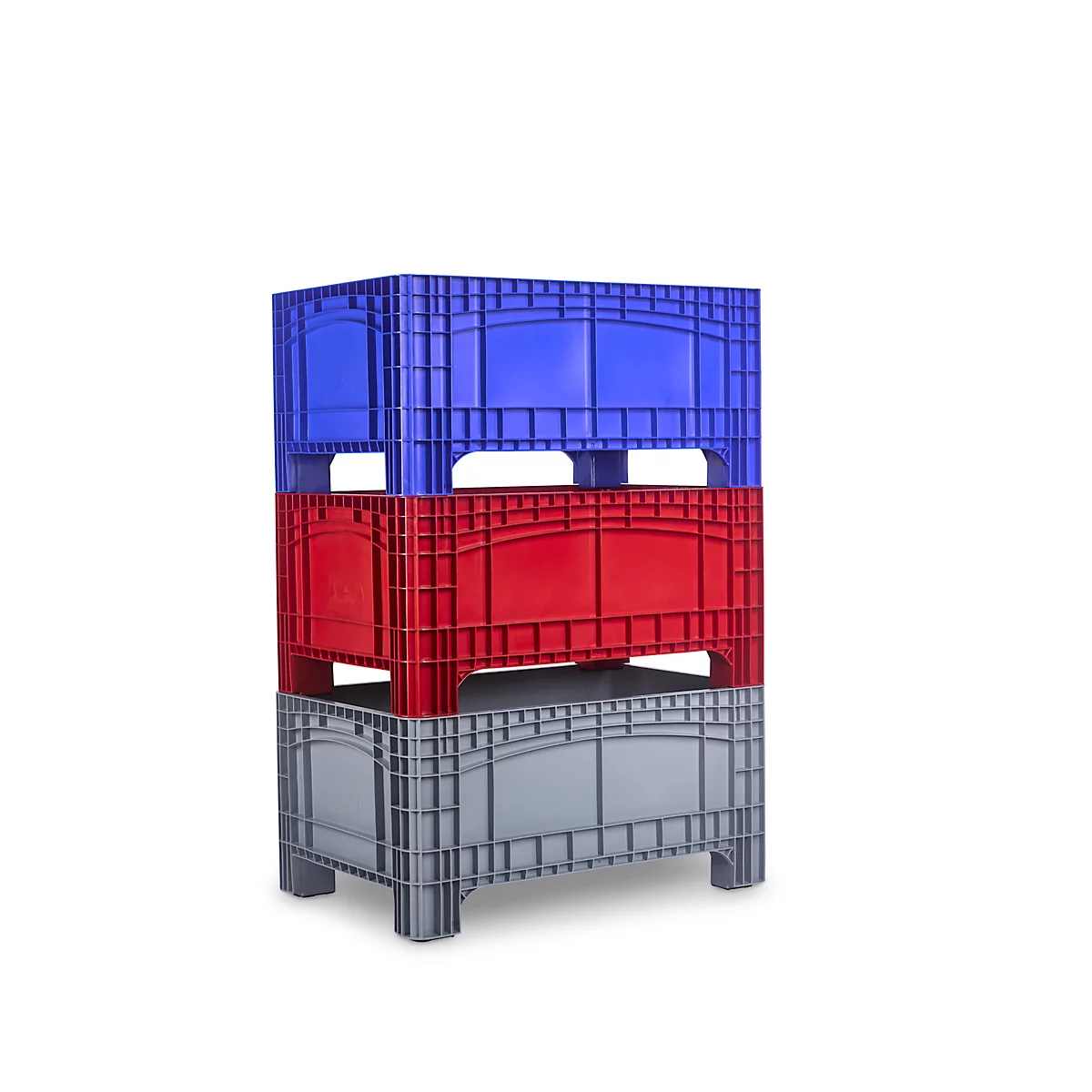 Conteneur de transport et de gerbage Noah, sans couvercle, fond et parois fermés, capacité 354 l, charge jusqu'à 300 kg, 4 pieds, L 1200 x P 800 x H 580 mm, polyéthylène alimentaire, gris