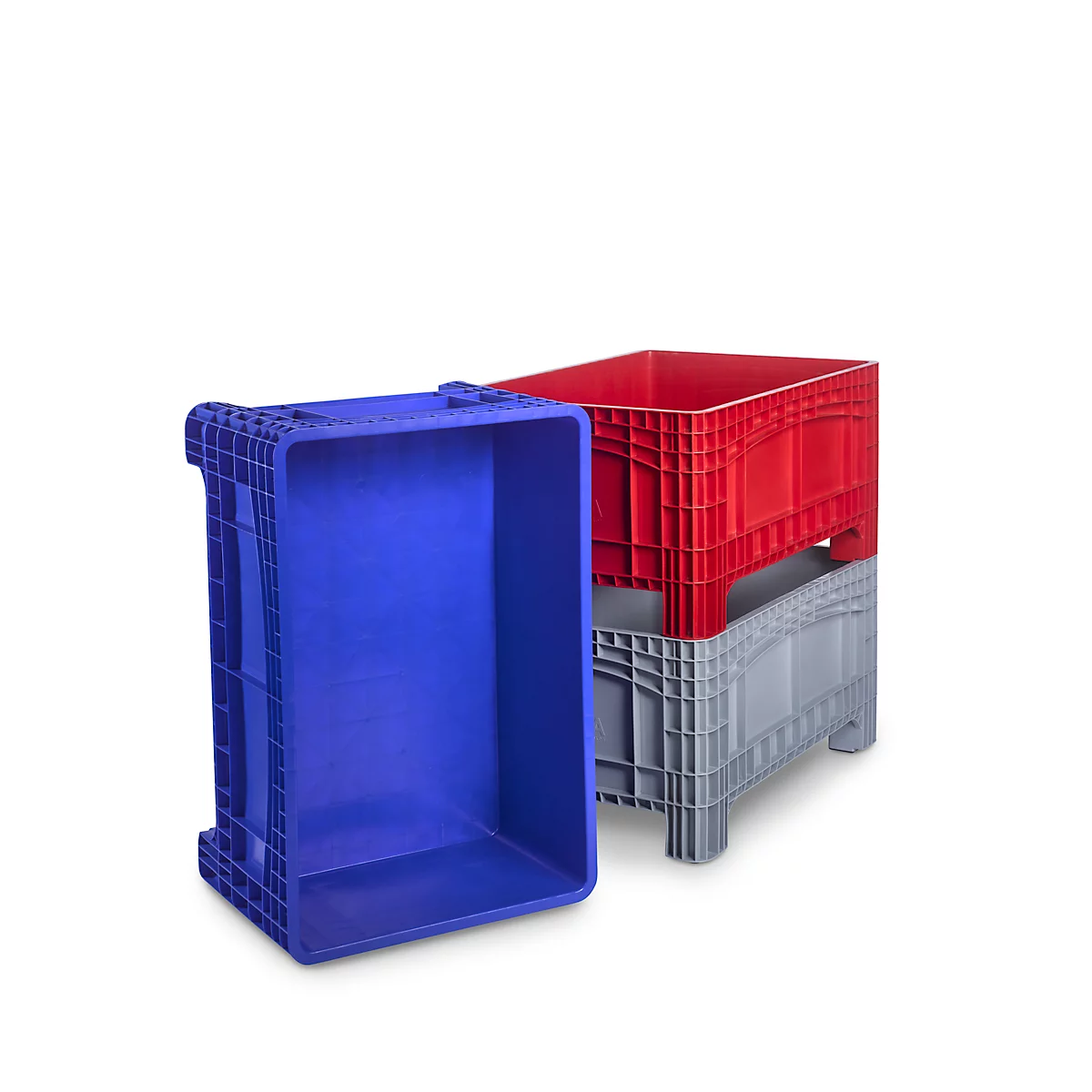 Conteneur de transport et de gerbage Noah, sans couvercle, fond et parois fermés, capacité 354 l, charge jusqu'à 300 kg, 4 pieds, L 1200 x P 800 x H 580 mm, polyéthylène alimentaire, gris
