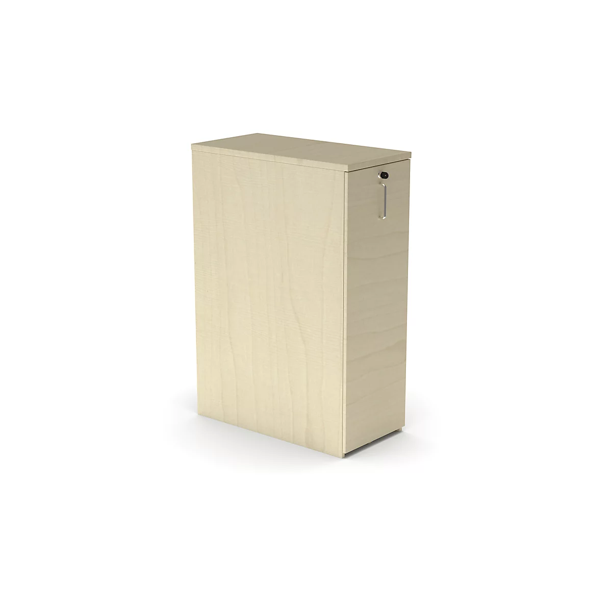 Armoire haute en bois clair, avec poignée.