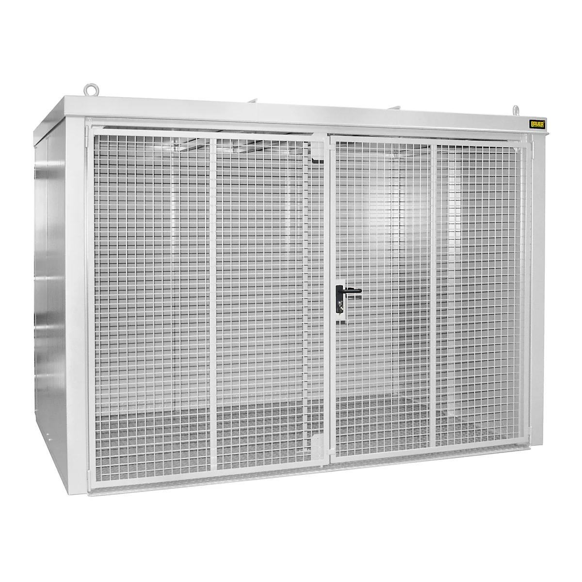 Conteneur pour bouteilles de gaz BAUER GFC-B M5, L 2175 x P 3125 x H 2270, pour 96 bouteilles de gaz, résistant au feu, verrouillable, blanc
