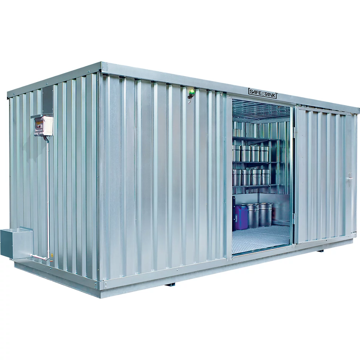 Conteneur pour produits dangereux ST 1700 SAFE Réservoir ECO, galvanisé, L 5080 x P 2170 x H 2300 mm, 1480 l, stockage actif, ventilateur temporaire antidéflagrant