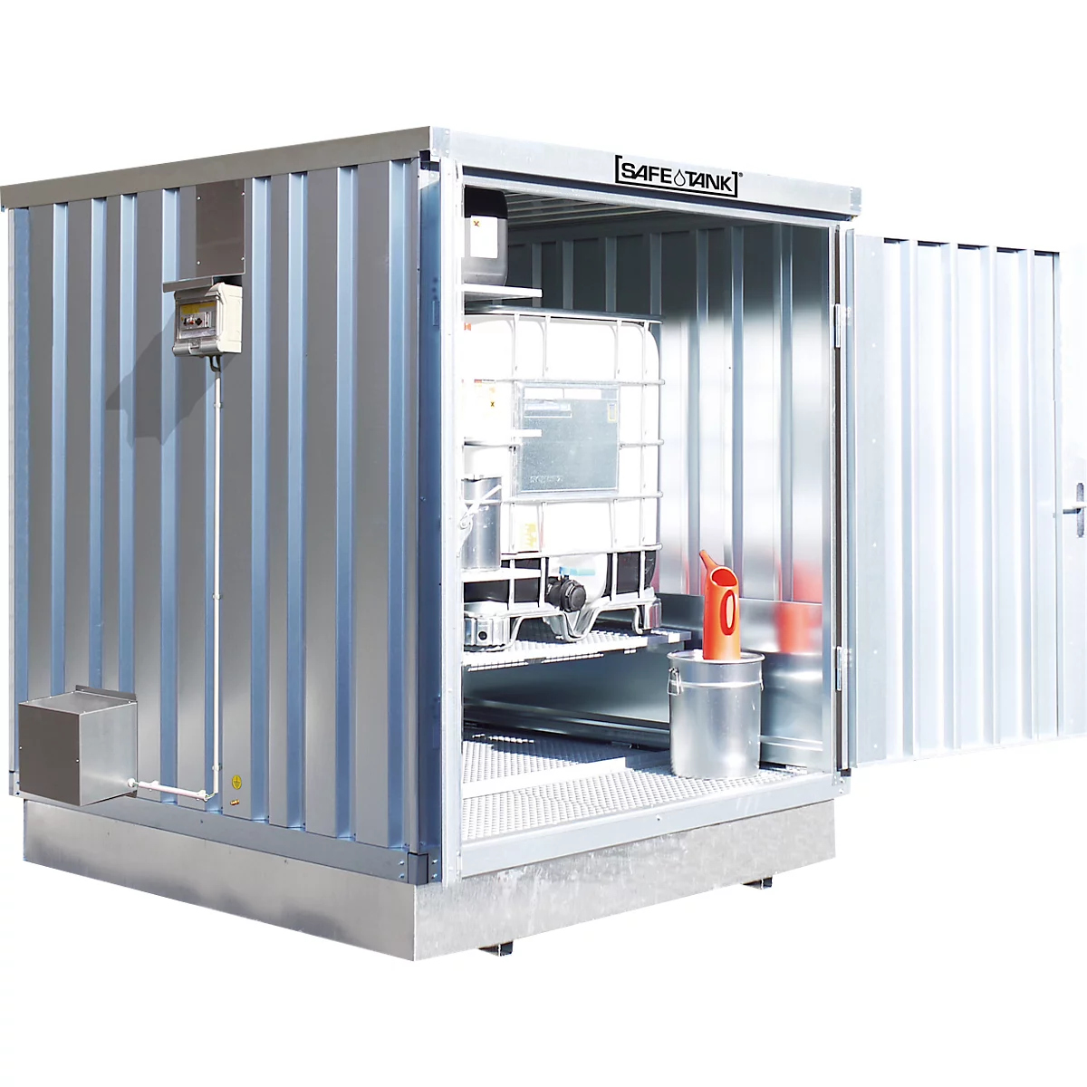 Conteneur pour substances dangereuses Säbu SAFE TANK 400 KTC, pour stockage actif, ventilateur antidéflagrant, fonctionnement continu, L 2100 × P 2170 × H 2400 mm