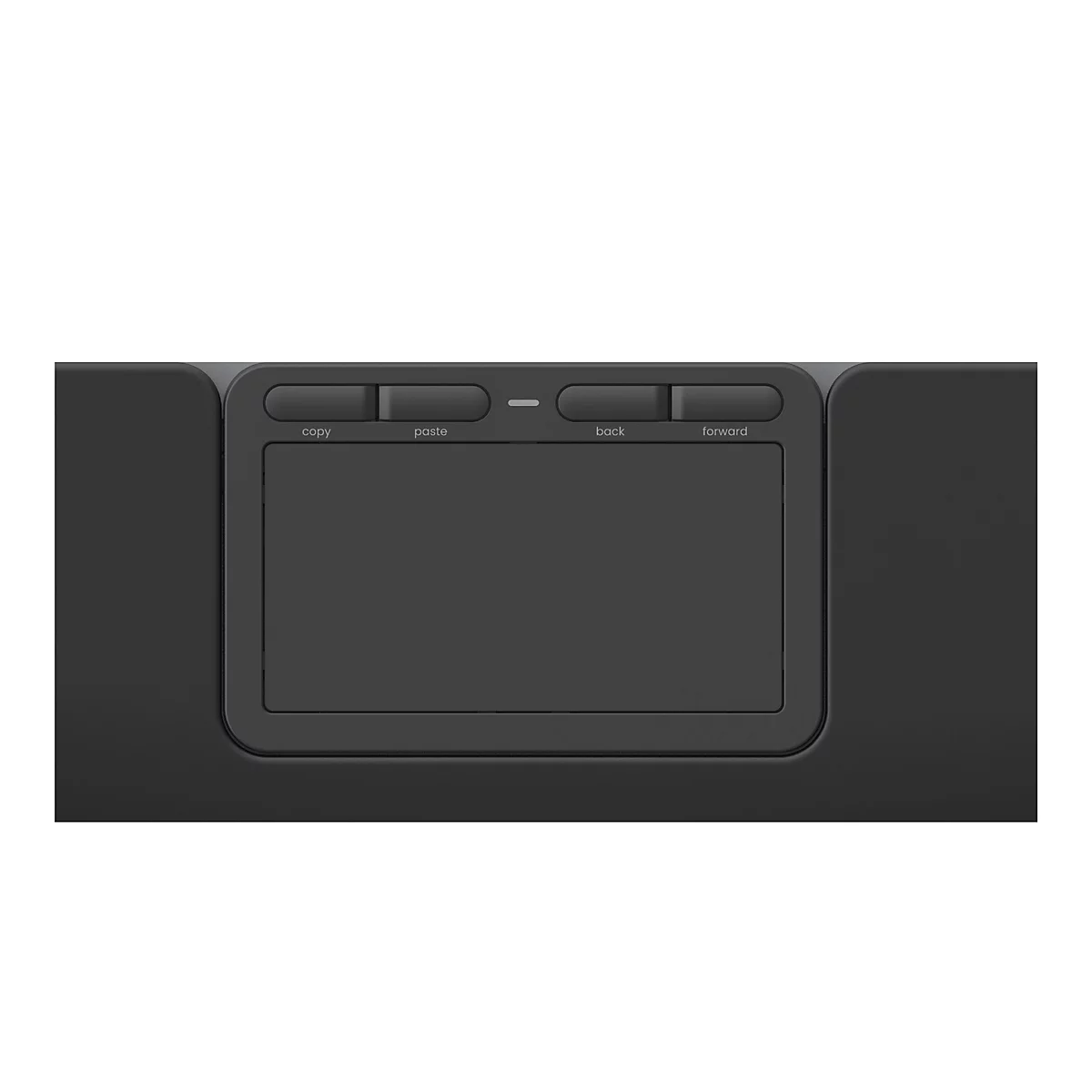 Nahaufnahme eines schwarzen Touchpads mit vier Tasten oberhalb, beschriftet mit Copy, Paste, Back und Forward.
