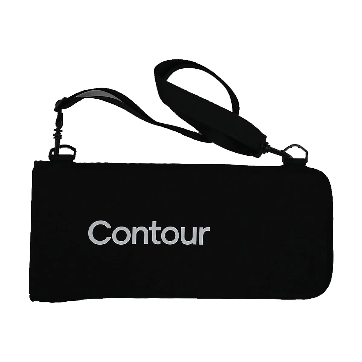 Schwarze Contour Tasche mit verstellbarem Schultergurt auf weißem Hintergrund.