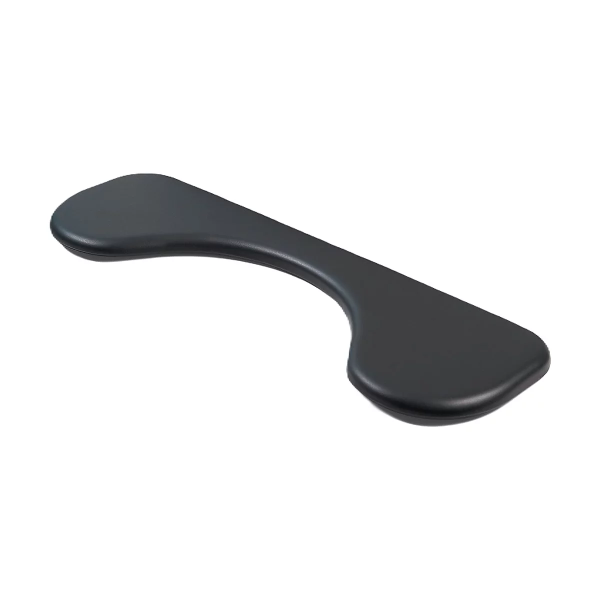 Schwarze, ergonomisch geformte Handballenauflage auf weißem Hintergrund.